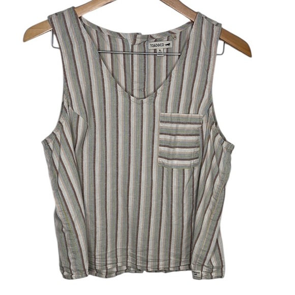 Toad & Co Tan Striped Hemp Back Button Tank Women Size XL - Picture 1 of 4